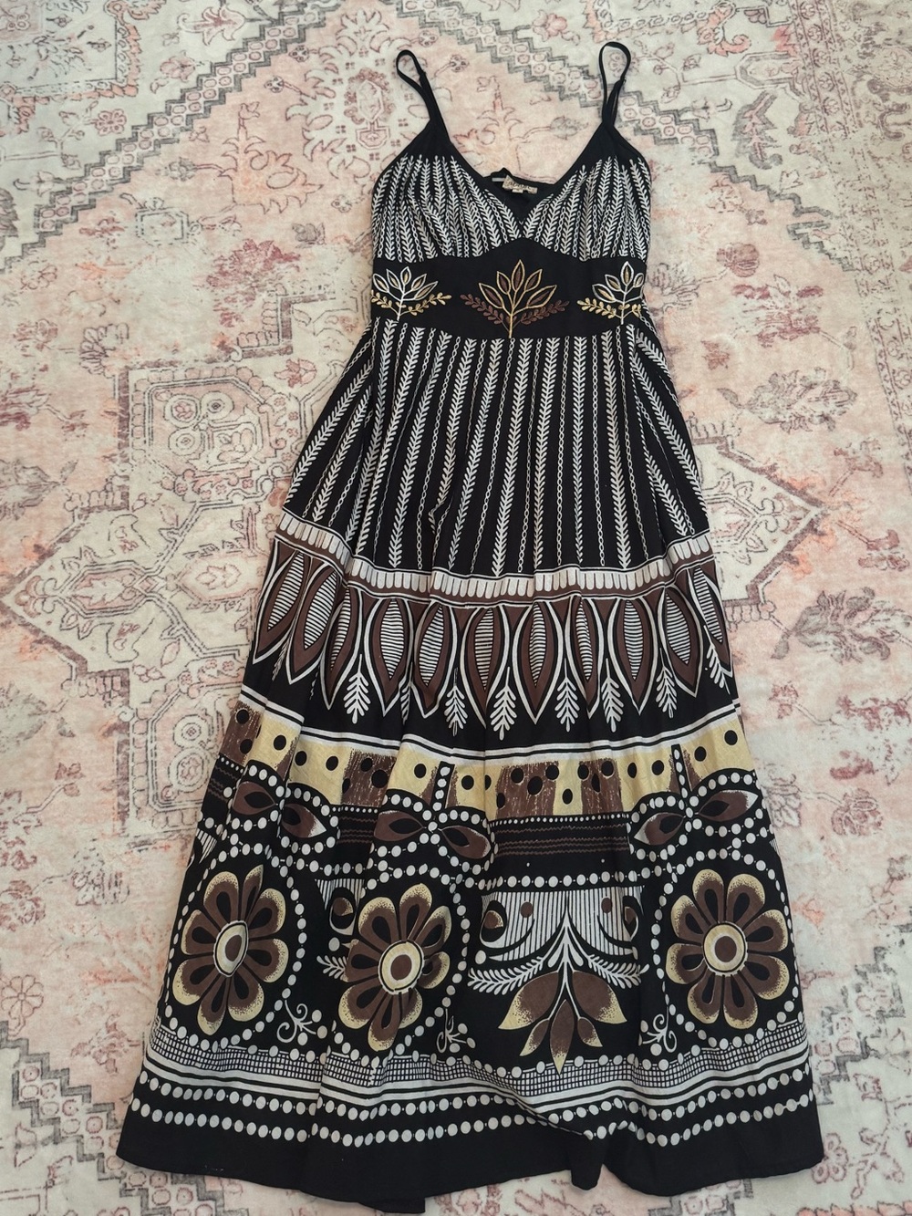 Magic Black Maxi Dress with Brown & Cream Accents